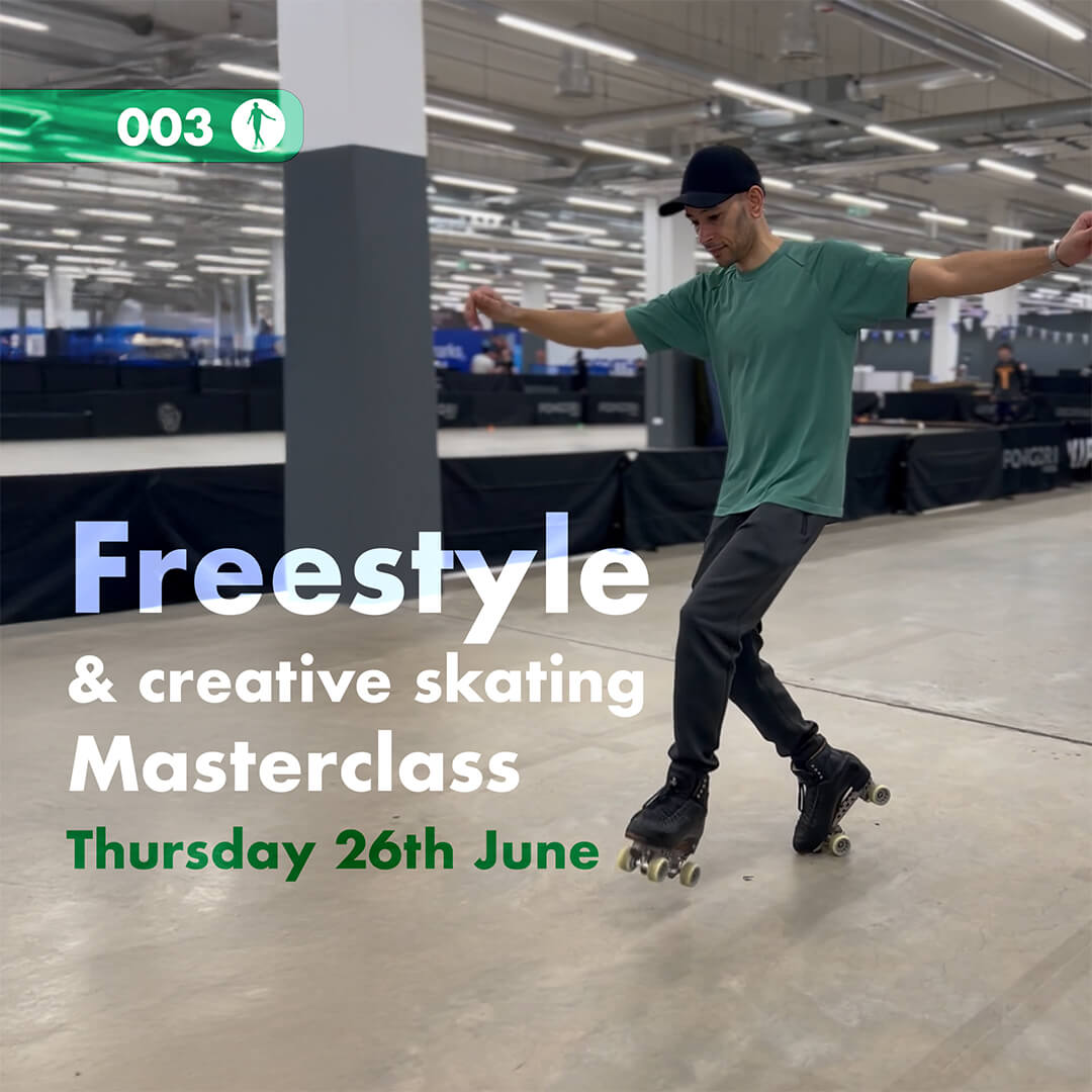Mellow moves freestyling during one of his roller skate sessions at Decathlon